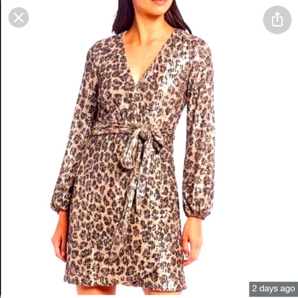 NWT Gianni Bini Leopard Animal Print Sequins Wrap Dress